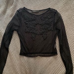 Sheer cropped long sleeve with embroidered
